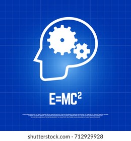 Physics poster with human head silhouette and physics formula. Vector illustration