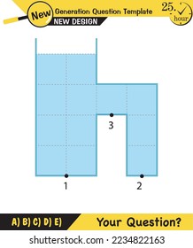 Physics, pressure and lifting force, archimedes principle, pressure of liquids and gases, containers filled with water, next generation question template, exam question, eps  
