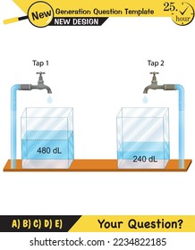 Physics, pressure and lifting force, archimedes principle, pressure of liquids and gases, containers filled with water, next generation question template, exam question, eps  
