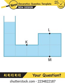 Physics, pressure and lifting force, archimedes principle, pressure of liquids and gases, containers filled with water, next generation question template, exam question, eps  
