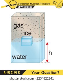 Physics, pressure and lifting force, archimedes principle, pressure of liquids and gases, containers filled with water, next generation question template, exam question, eps  
