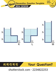 Physics, pressure and lifting force, archimedes principle, pressure of liquids and gases, containers filled with water, next generation question template, exam question, eps  
