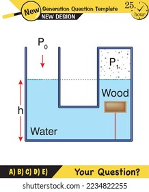 Physics, pressure and lifting force, archimedes principle, pressure of liquids and gases, containers filled with water, next generation question template, exam question, eps  
