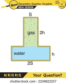 Physics, pressure and lifting force, archimedes principle, pressure of liquids and gases, containers filled with water, next generation question template, exam question, eps  
