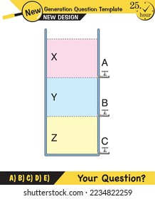 Physics, pressure and lifting force, archimedes principle, pressure of liquids and gases, containers filled with water, next generation question template, exam question, eps  
