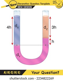 Physics, pressure and lifting force, archimedes principle, pressure of liquids and gases, containers filled with water, next generation question template, exam question, eps  
