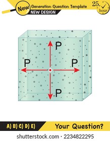 Physics, pressure and lifting force, archimedes principle, pressure of liquids and gases, containers filled with water, next generation question template, exam question, eps  
