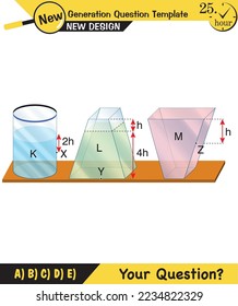 Physics, pressure and lifting force, archimedes principle, pressure of liquids and gases, containers filled with water, next generation question template, exam question, eps  
