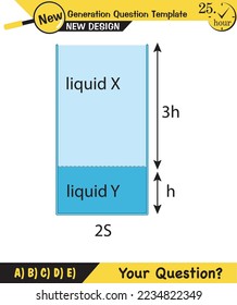 Physics, pressure and lifting force, archimedes principle, pressure of liquids and gases, containers filled with water, next generation question template, exam question, eps  
