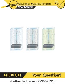 Physics, pressure and lifting force, archimedes principle, pressure of liquids and gases, containers filled with water, next generation question template, exam question, eps
