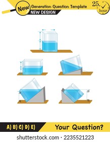 Physics, pressure and lifting force, archimedes principle, pressure of liquids and gases, containers filled with water, next generation question template, exam question, eps
