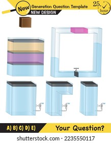 Physics, pressure and lifting force, archimedes principle, pressure of liquids and gases, containers filled with water, next generation question template, exam question, eps