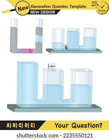 Physics, pressure and lifting force, archimedes principle, pressure of liquids and gases, containers filled with water, next generation question template, exam question, eps