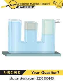 Physics, pressure and lifting force, archimedes principle, pressure of liquids and gases, containers filled with water, next generation question template, exam question, eps
