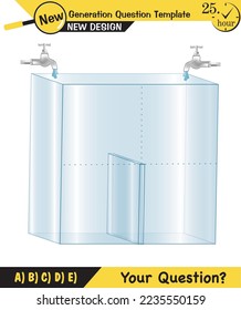 Physics, pressure and lifting force, archimedes principle, pressure of liquids and gases, containers filled with water, next generation question template, exam question, eps