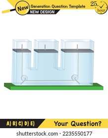 Physics, pressure and lifting force, archimedes principle, pressure of liquids and gases, containers filled with water, next generation question template, exam question, eps
