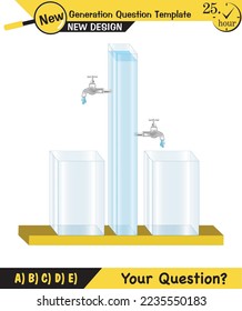 Physics, pressure and lifting force, archimedes principle, pressure of liquids and gases, containers filled with water, next generation question template, exam question, eps