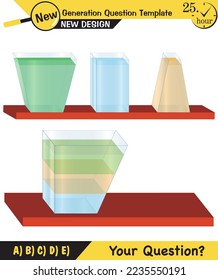 Physics, pressure and lifting force, archimedes principle, pressure of liquids and gases, containers filled with water, next generation question template, exam question, eps