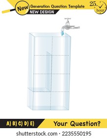 Physics, pressure and lifting force, archimedes principle, pressure of liquids and gases, containers filled with water, next generation question template, exam question, eps