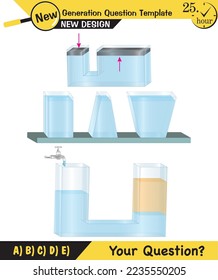 Physics, pressure and lifting force, archimedes principle, pressure of liquids and gases, containers filled with water, next generation question template, exam question, eps