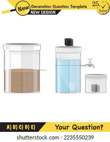 Physics, pressure and lifting force, archimedes principle, pressure of liquids and gases, containers filled with water, next generation question template, exam question, eps