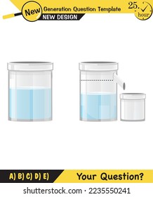 Physics, pressure and lifting force, archimedes principle, pressure of liquids and gases, containers filled with water, next generation question template, exam question, eps