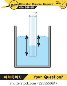 Physics, pressure and lifting force, archimedes principle, pressure of liquids and gases, containers filled with water, next generation question template, exam question, eps