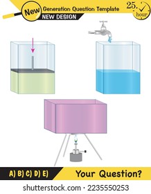 Physics, pressure and lifting force, archimedes principle, pressure of liquids and gases, containers filled with water, next generation question template, exam question, eps