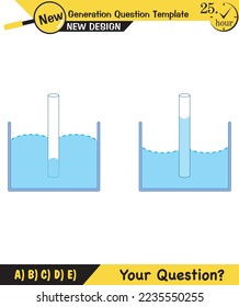 Physics, pressure and lifting force, archimedes principle, pressure of liquids and gases, containers filled with water, next generation question template, exam question, eps