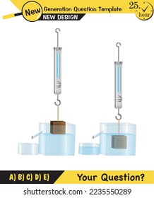 Physics, pressure and lifting force, archimedes principle, pressure of liquids and gases, containers filled with water, next generation question template, exam question, eps