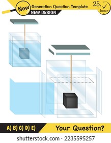 Physics, pressure and lifting force, archimedes principle, pressure of liquids and gases, containers filled with water, next generation question template, exam question, eps
