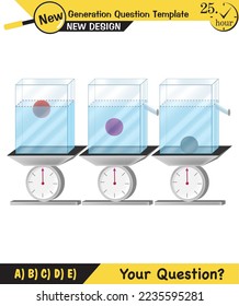 Physics, pressure and lifting force, archimedes principle, pressure of liquids and gases, containers filled with water, next generation question template, exam question, eps