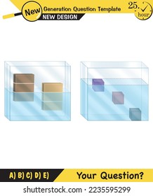 Physics, pressure and lifting force, archimedes principle, pressure of liquids and gases, containers filled with water, next generation question template, exam question, eps