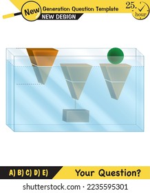 Physics, pressure and lifting force, archimedes principle, pressure of liquids and gases, containers filled with water, next generation question template, exam question, eps
