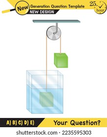 Physics, pressure and lifting force, archimedes principle, pressure of liquids and gases, containers filled with water, next generation question template, exam question, eps