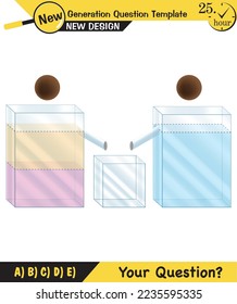 Physics, pressure and lifting force, archimedes principle, pressure of liquids and gases, containers filled with water, next generation question template, exam question, eps