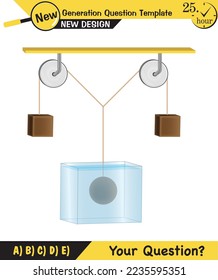 Physics, pressure and lifting force, archimedes principle, pressure of liquids and gases, containers filled with water, next generation question template, exam question, eps