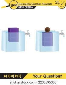 Physics, pressure and lifting force, archimedes principle, pressure of liquids and gases, containers filled with water, next generation question template, exam question, eps