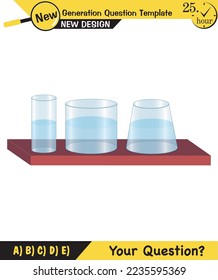 Physics, pressure and lifting force, archimedes principle, pressure of liquids and gases, containers filled with water, next generation question template, exam question, eps