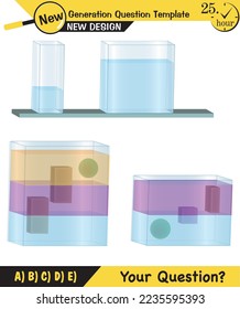 Physics, pressure and lifting force, archimedes principle, pressure of liquids and gases, containers filled with water, next generation question template, exam question, eps