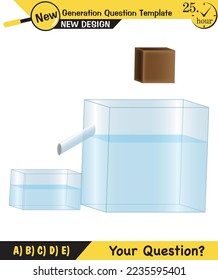 Physics, pressure and lifting force, archimedes principle, pressure of liquids and gases, containers filled with water, next generation question template, exam question, eps