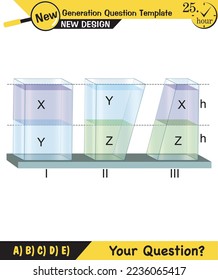 Physics, pressure and lifting force, archimedes principle, pressure of liquids and gases, containers filled with water, next generation question template, exam question, eps