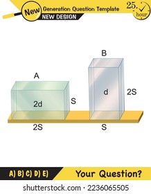 Physics, pressure and lifting force, archimedes principle, pressure of liquids and gases, containers filled with water, next generation question template, exam question, eps