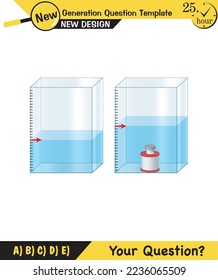 Physics, pressure and lifting force, archimedes principle, pressure of liquids and gases, containers filled with water, next generation question template, exam question, eps