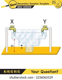 Physics, pressure and lifting force, archimedes principle, pressure of liquids and gases, containers filled with water, next generation question template, exam question, eps