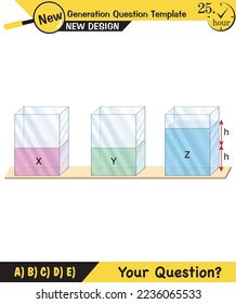 Physics, pressure and lifting force, archimedes principle, pressure of liquids and gases, containers filled with water, next generation question template, exam question, eps