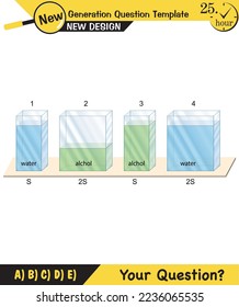 Physics, pressure and lifting force, archimedes principle, pressure of liquids and gases, containers filled with water, next generation question template, exam question, eps