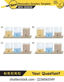 Physics, pressure and lifting force, archimedes principle, pressure of liquids and gases, containers filled with water, next generation question template, exam question, eps