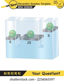 Physics, pressure and lifting force, archimedes principle, pressure of liquids and gases, containers filled with water, next generation question template, exam question, eps