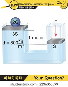 Physics, pressure and lifting force, archimedes principle, pressure of liquids and gases, containers filled with water, next generation question template, exam question, eps
